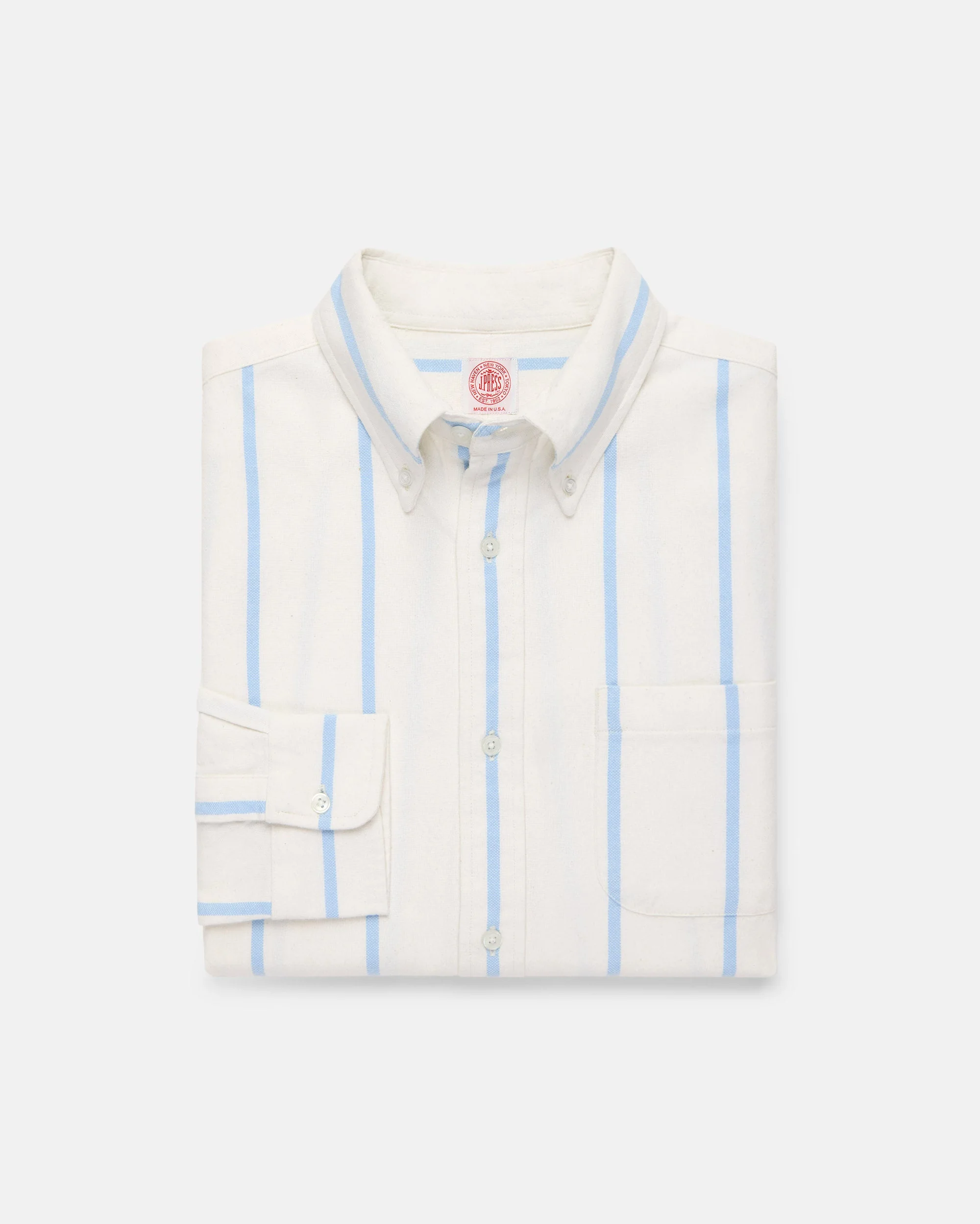 LIGHT BLUE WOVEN STRIPE BRUSHED BUTTON DOWN SPORT SHIRT - 1