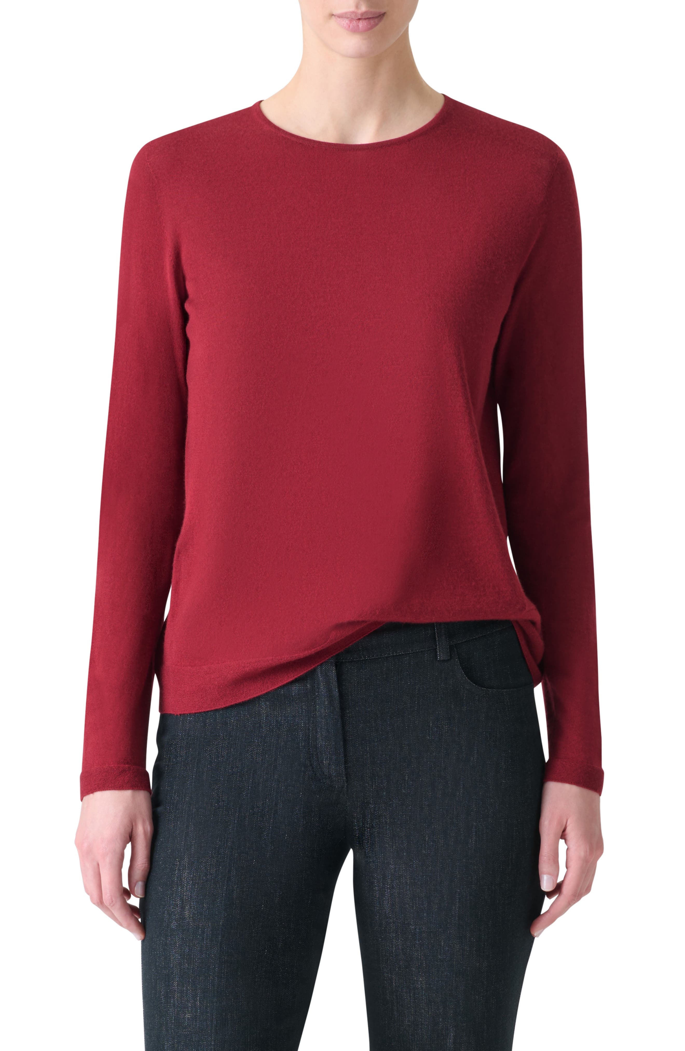 Akris Fine Guage Cashmere & Silk Crewneck Sweater in Ruby Red at Nordstrom - 1