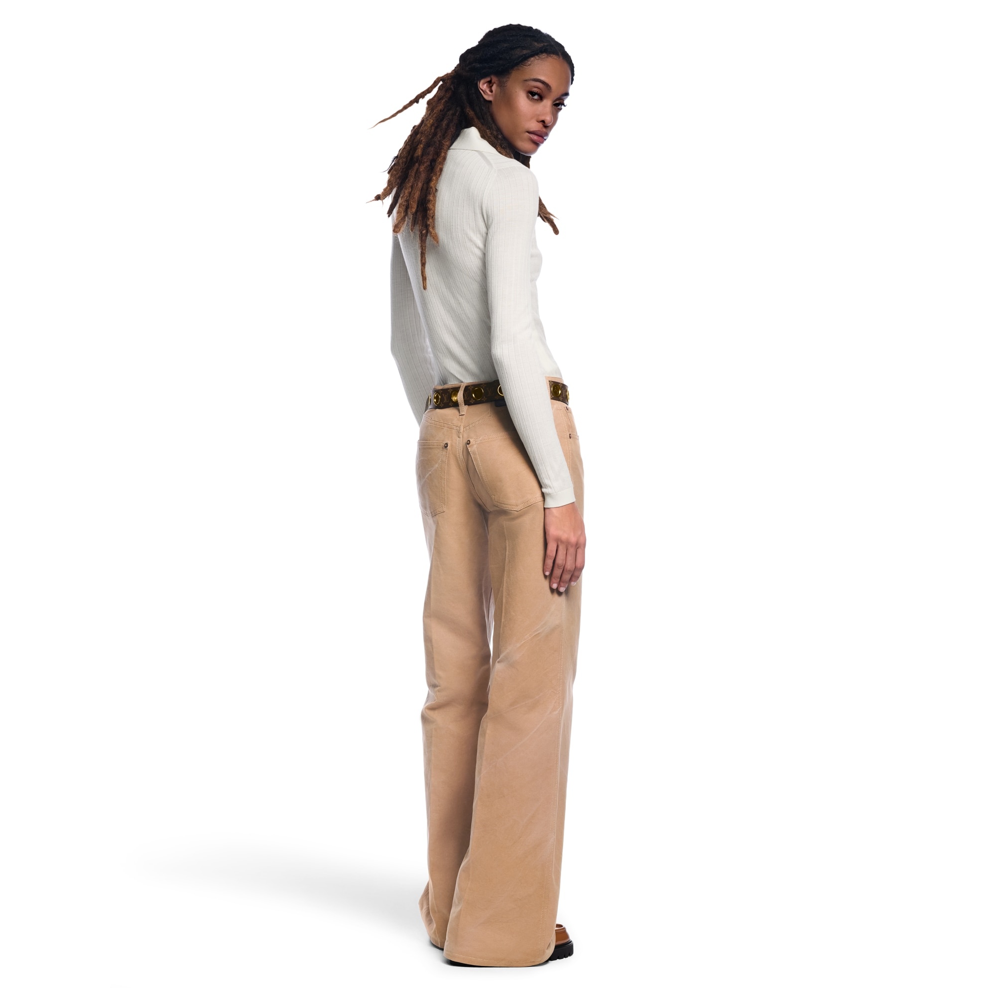 Long-Sleeved Rib-Knit Polo Top - 5