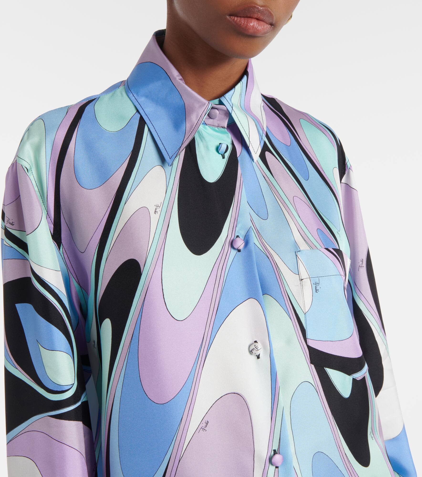 Printed silk twill pajama shirt - 4
