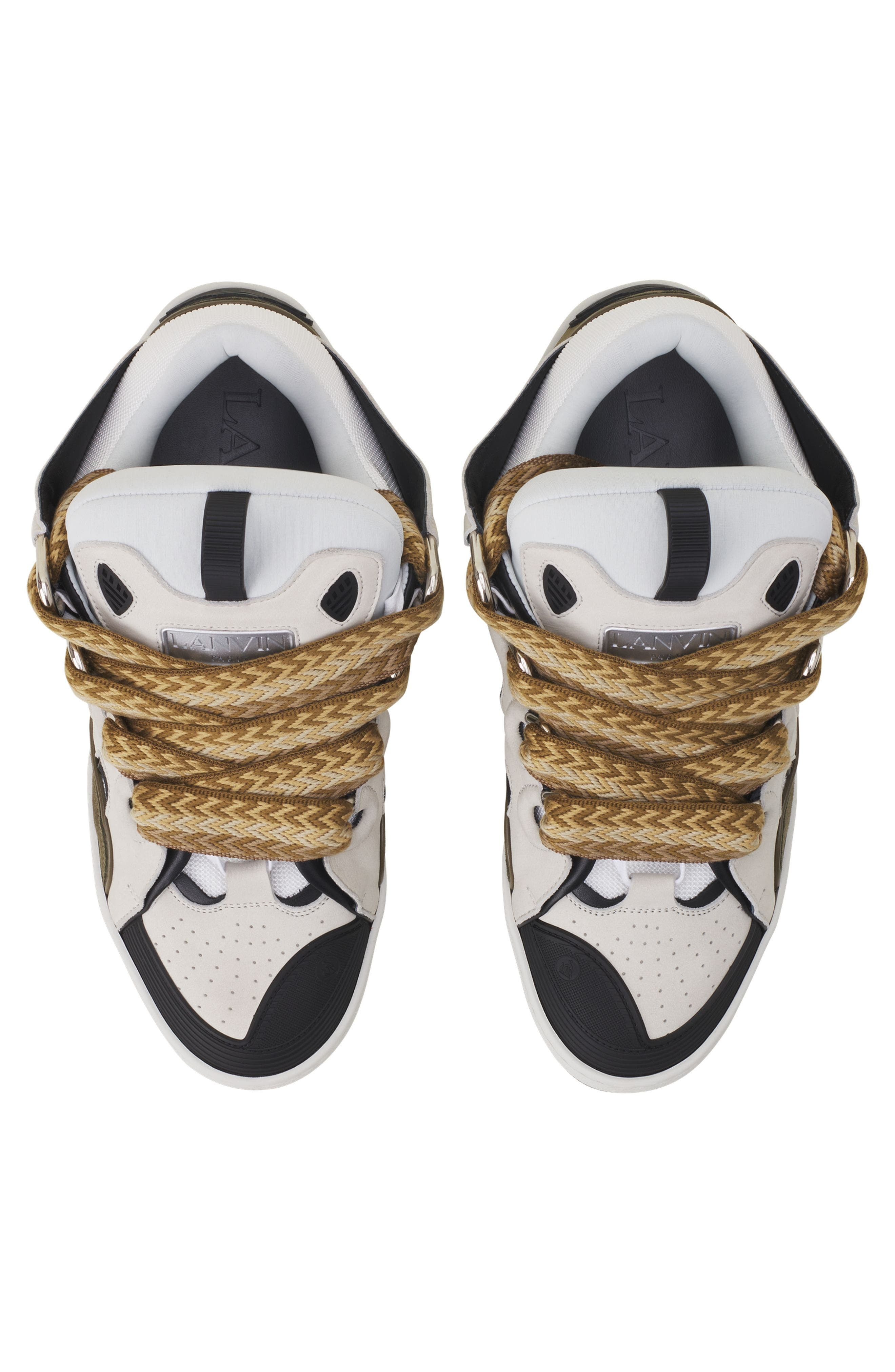 Lanvin Curb Leather Sneakers in Blanc/kaki at Nordstrom - 4