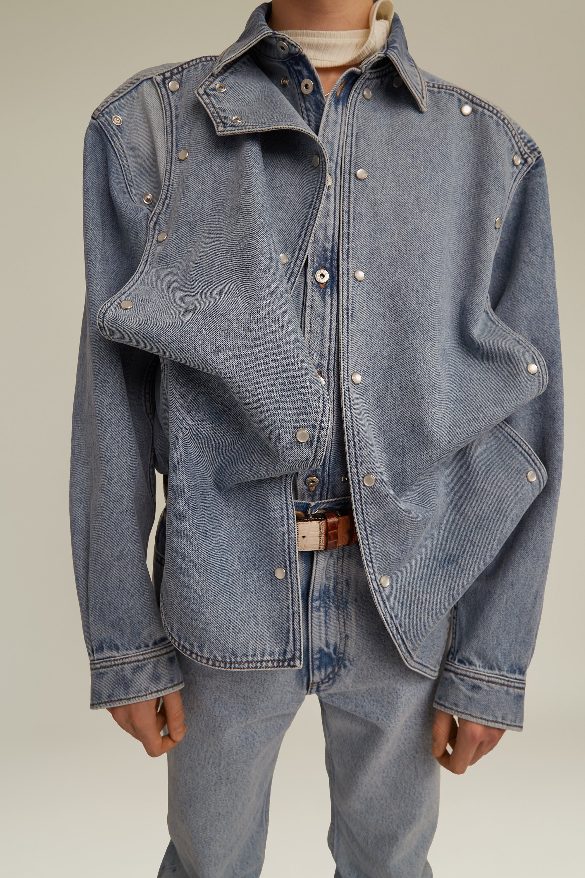 Snap Panel Denim Shirt - 9