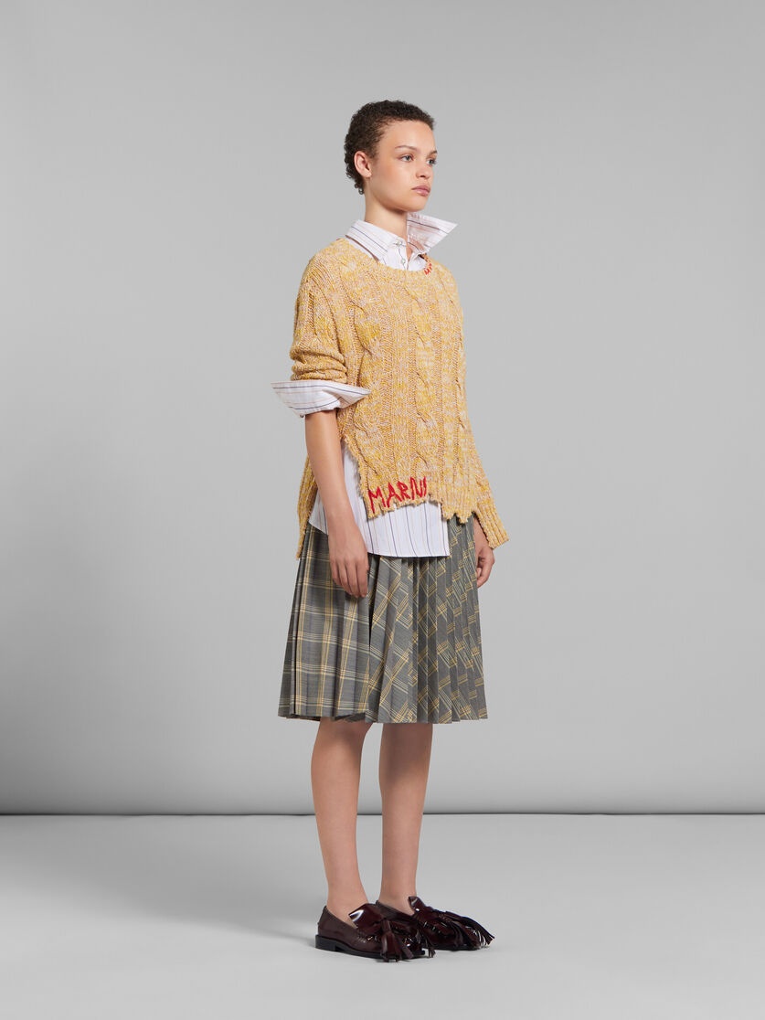 YELLOW CHECKED TECH WOOL PLISSÉ SKIRT - 5