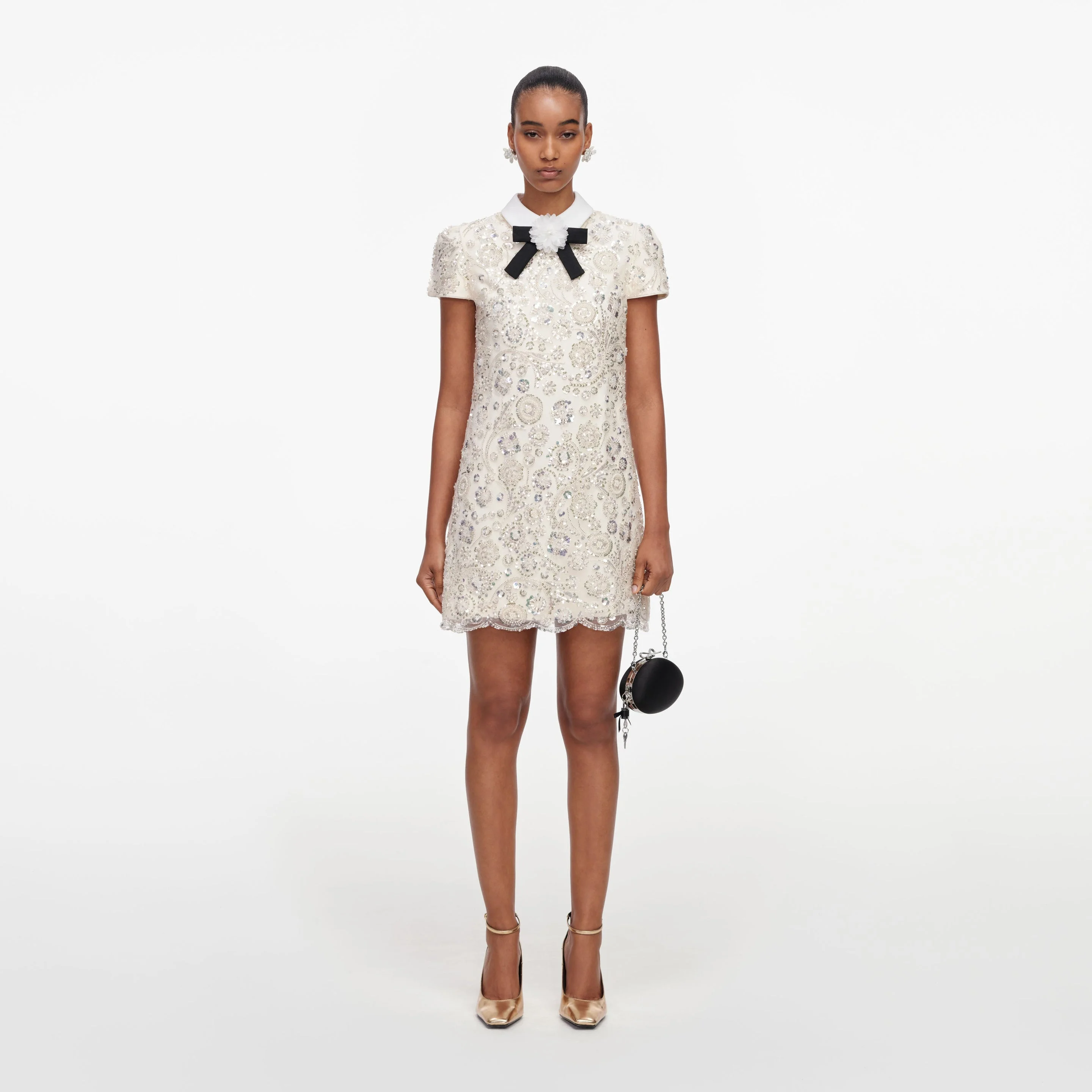 Cream Sequin Embellished Mini Dress - 1