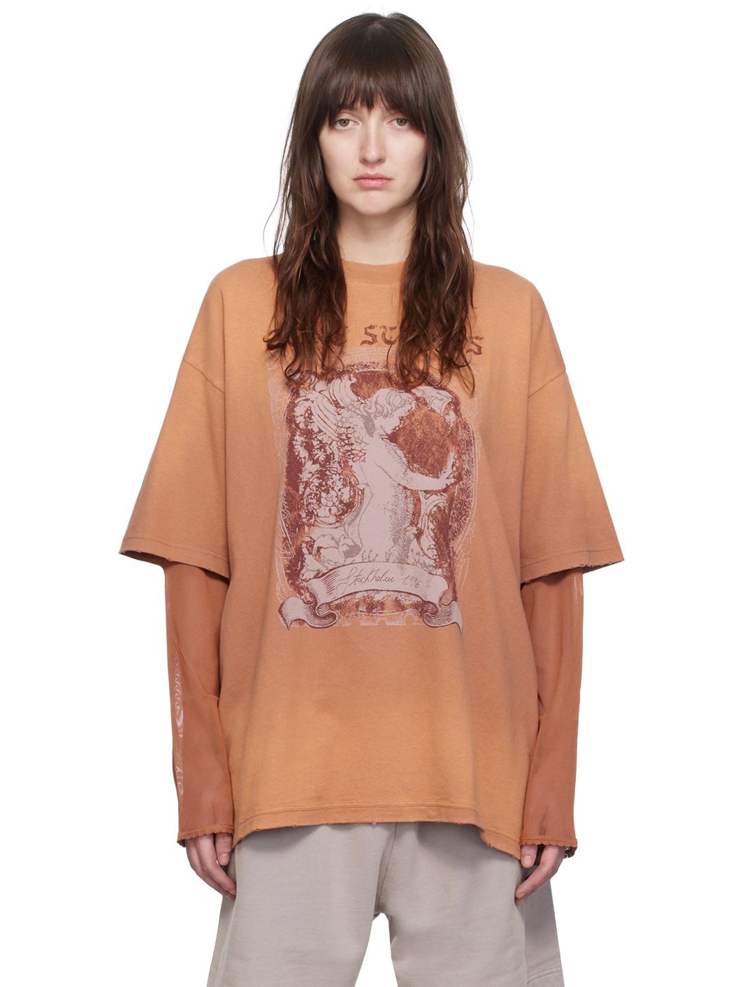 Orange Layered Long Sleeve T-Shirt - 1