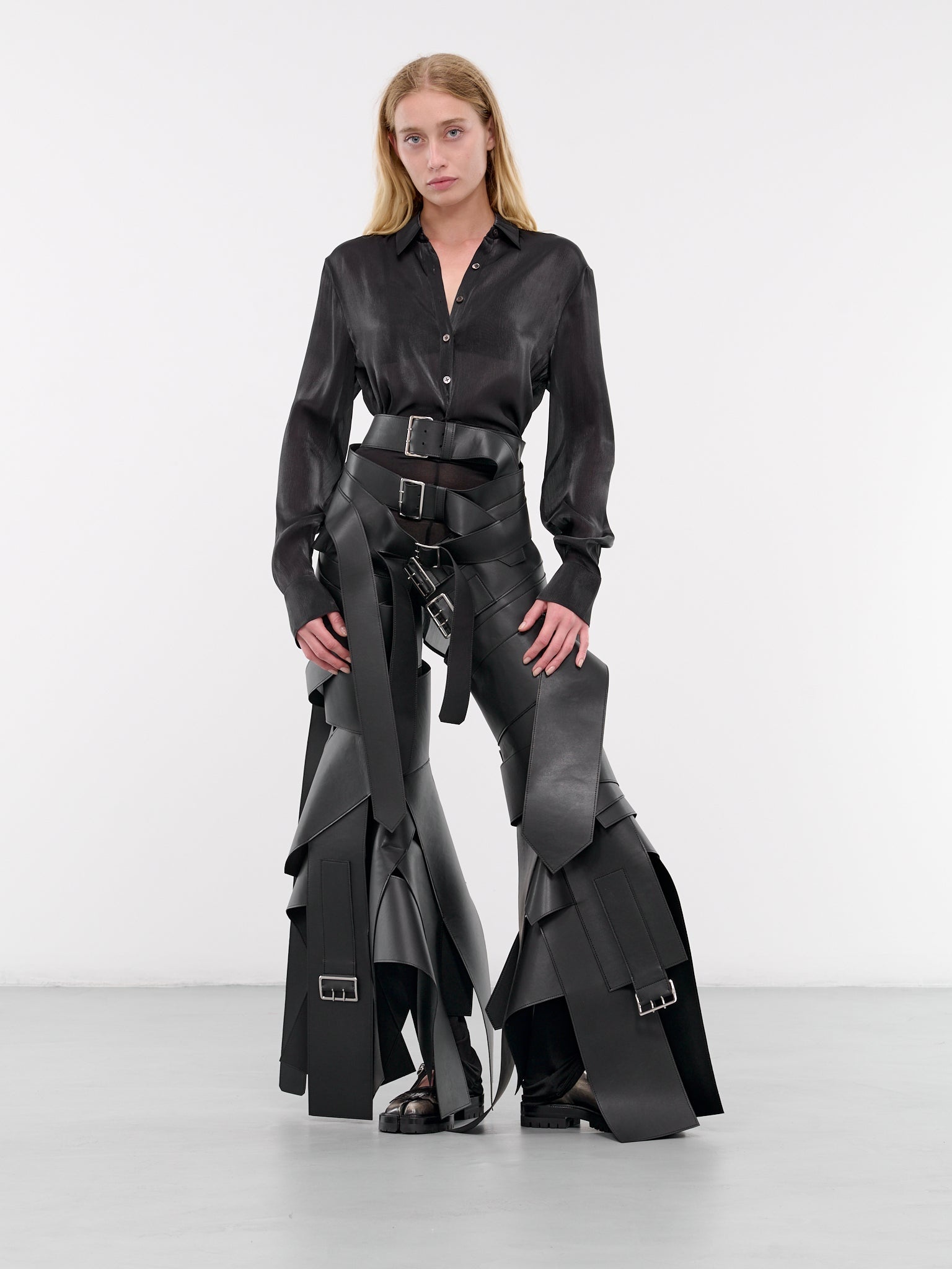 Faux Leather Belt Trousers - 6