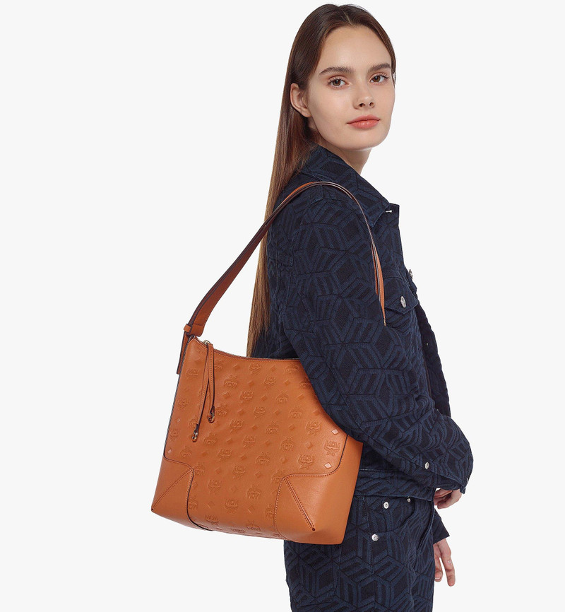 MCM Aren Hobo in Embossed Monogram Leather outlook