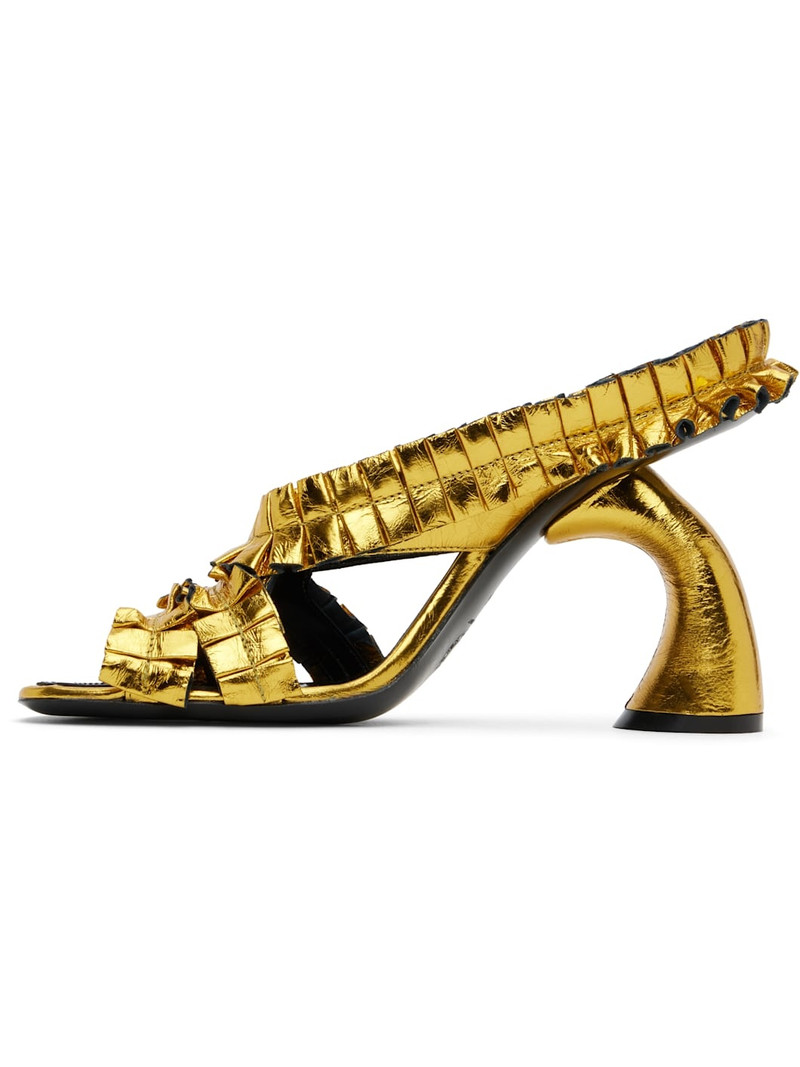 Gold Ruffled Heeled Sandals 3