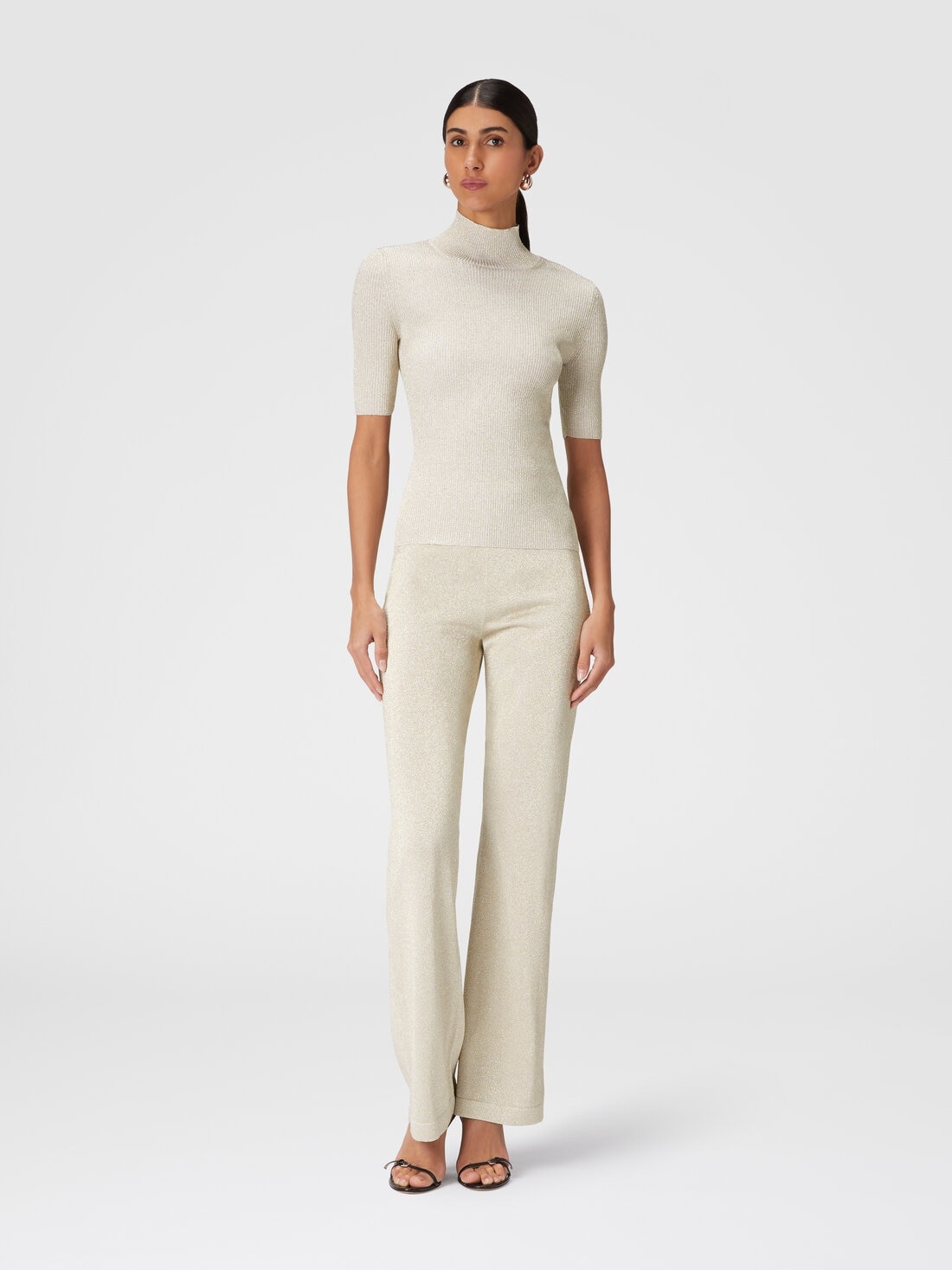 Glitter-effect viscose straight trousers - 2