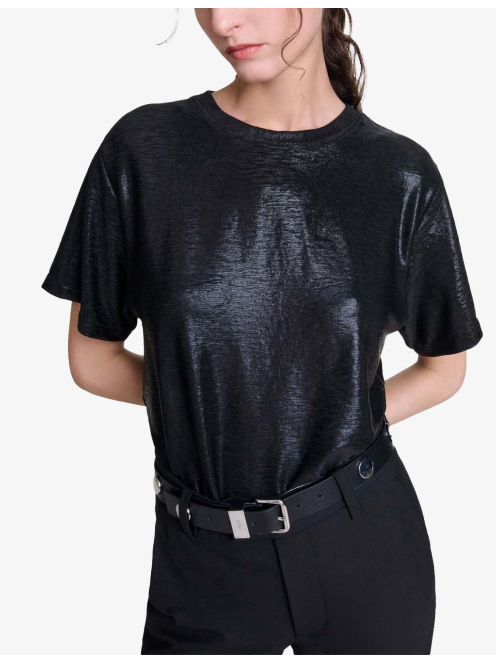 Round-Neck Stretch-Woven T-Shirt - 5