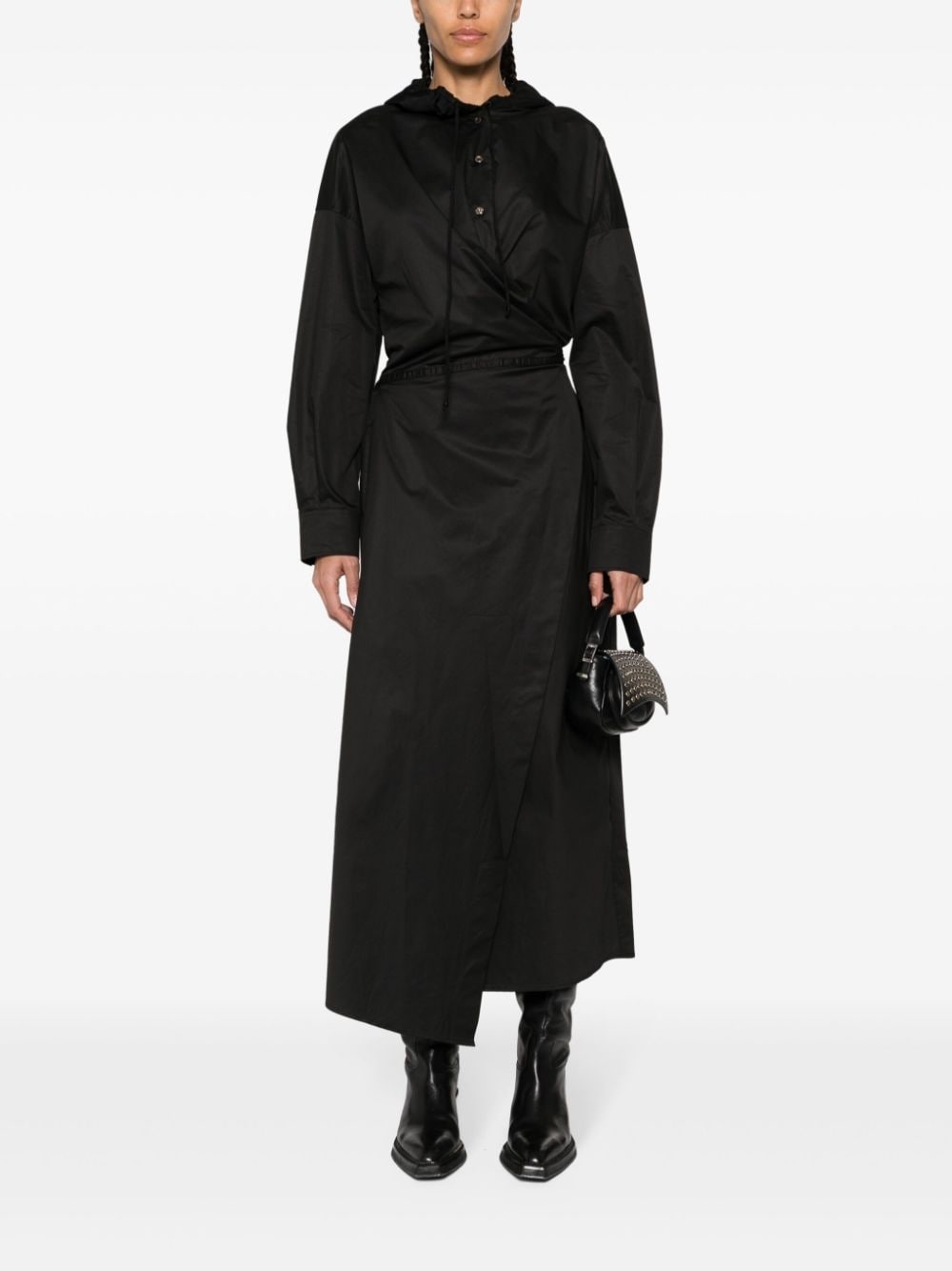 long-sleeved hooded wrap dress - 2