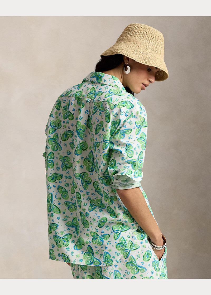 Oversize Fit Printed Cotton-Linen Shirt 4