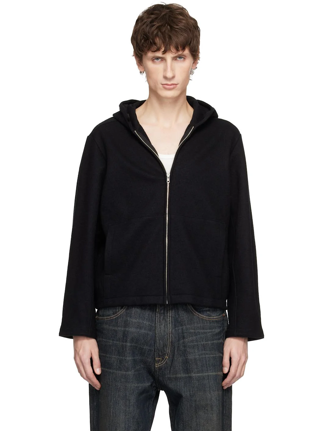 Black Wool Zip Hoodie - 1