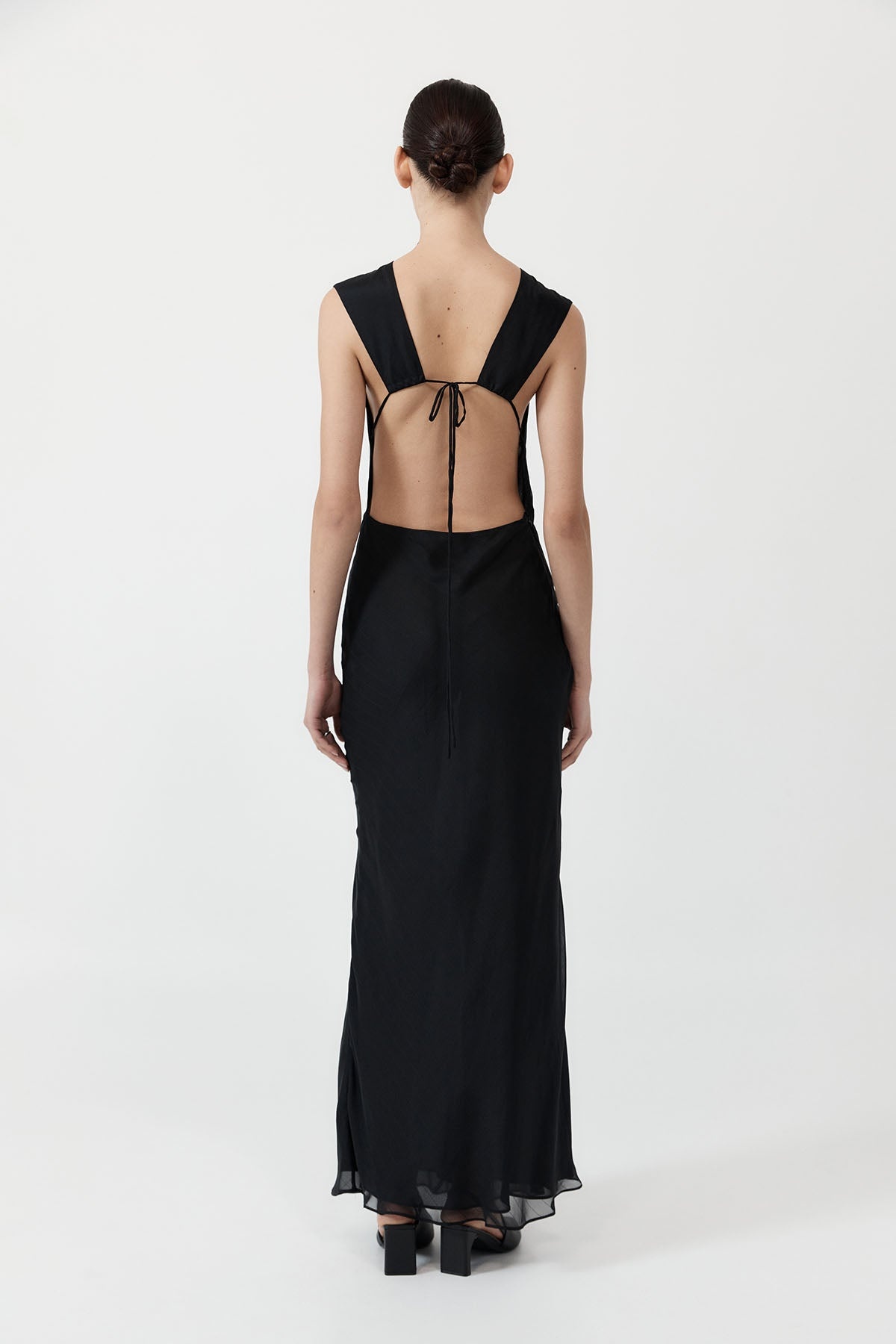 Pinstripe Silk Maxi Dress - Black - 6