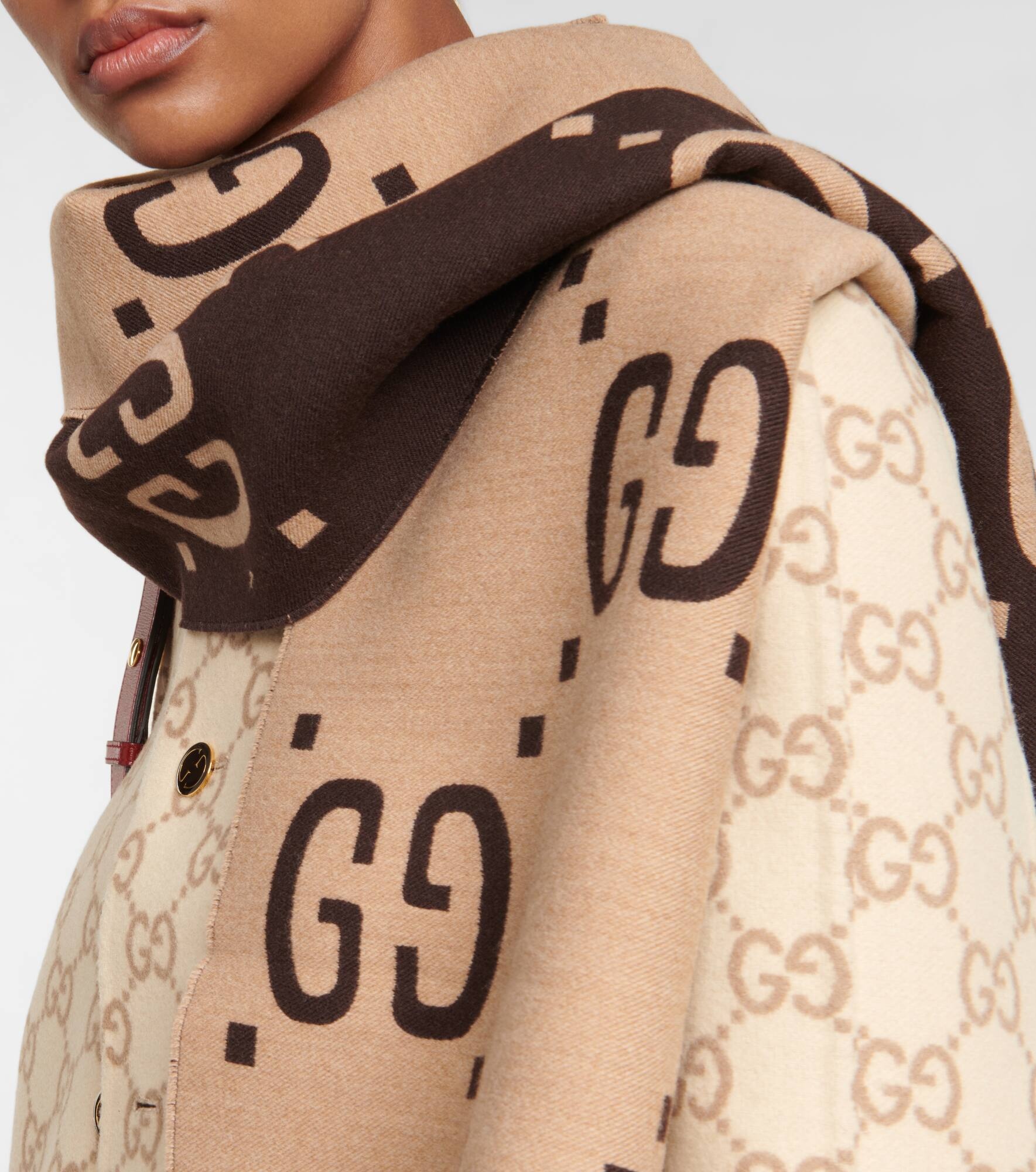 GG jacquard wool and silk scarf - 3