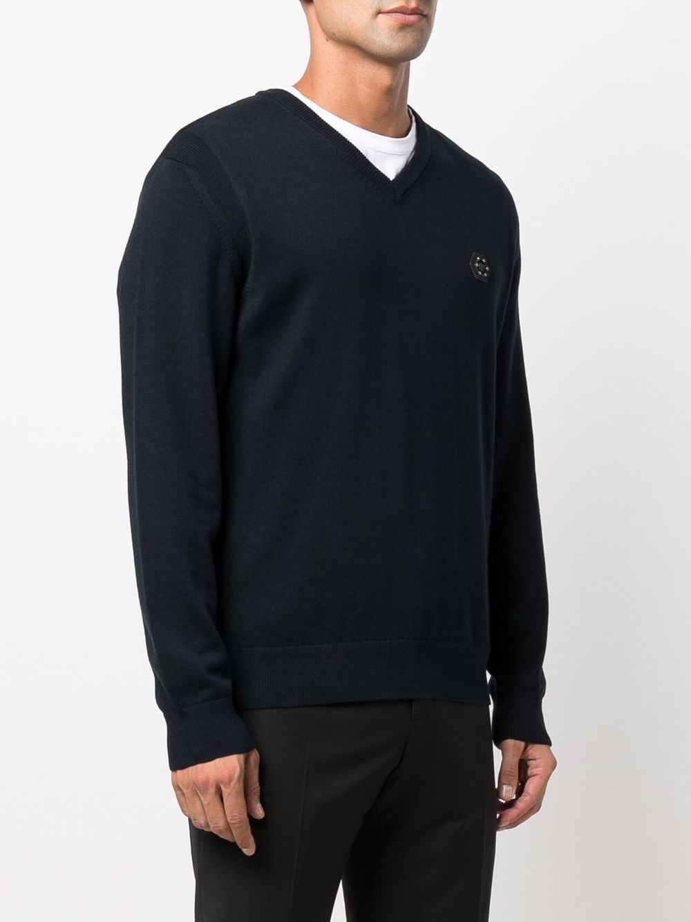 logo-patch V-neck jumper - 3