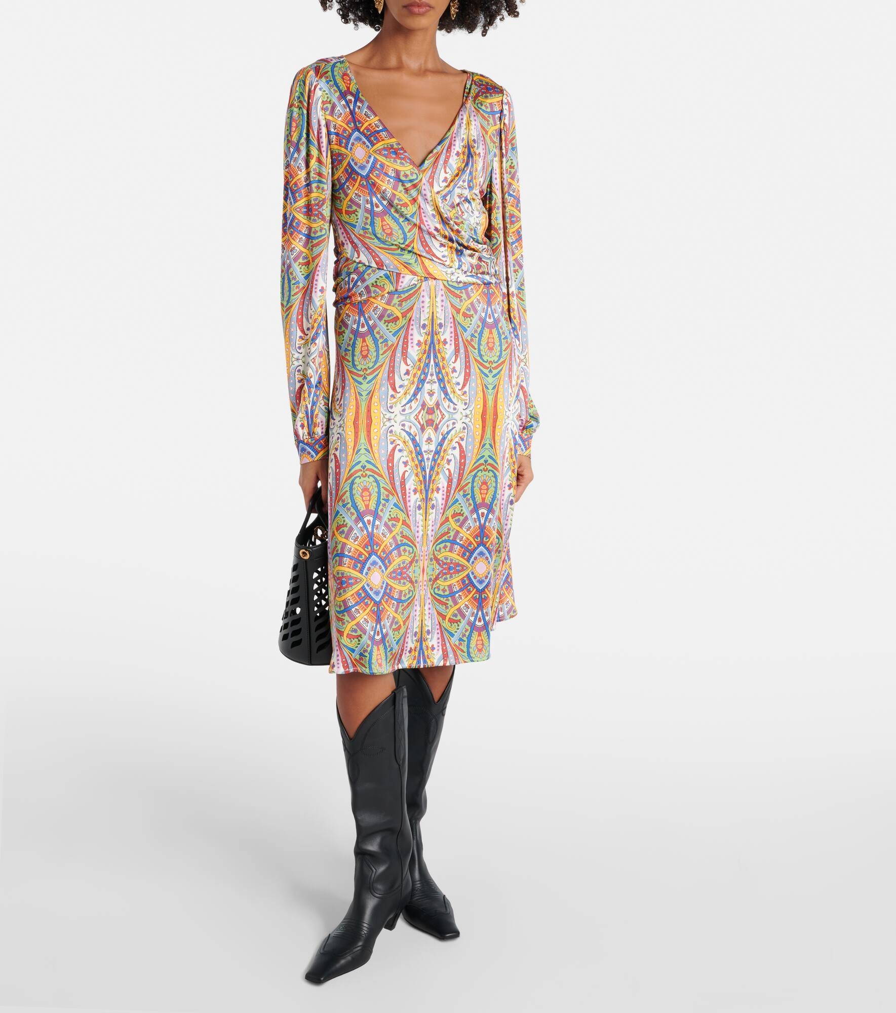Printed gathered jersey midi dress - 7