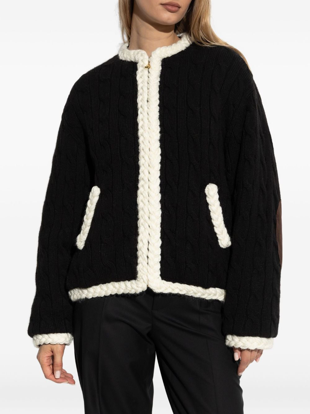 cable-knit elbow-patch jacket - 3