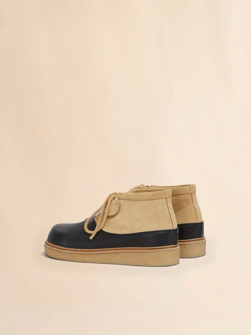 BLACK AND BEIGE LEATHER DESERT BOOT WITH PARA RUBBER SOLE - 3
