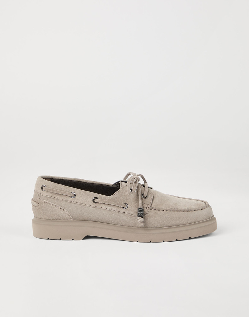 Suede sail penny loafers with shiny aglets 5