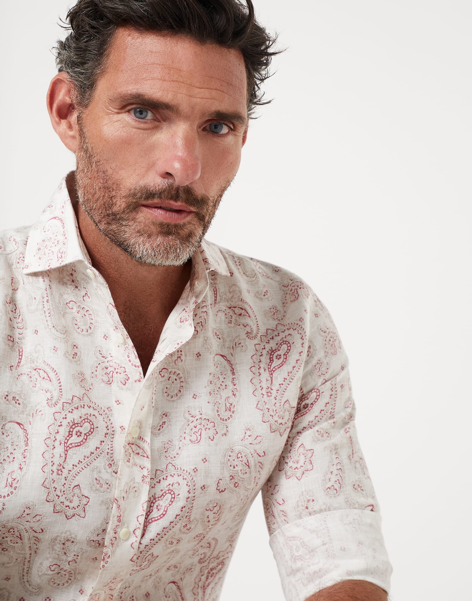 Paisley linen easy fit shirt with spread collar - 3