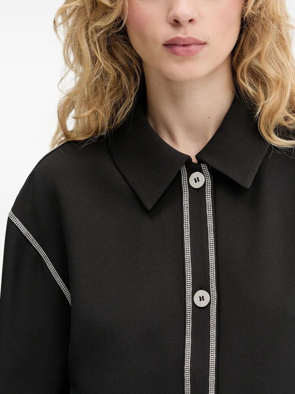 contrast-stitch button-down shirt - 4