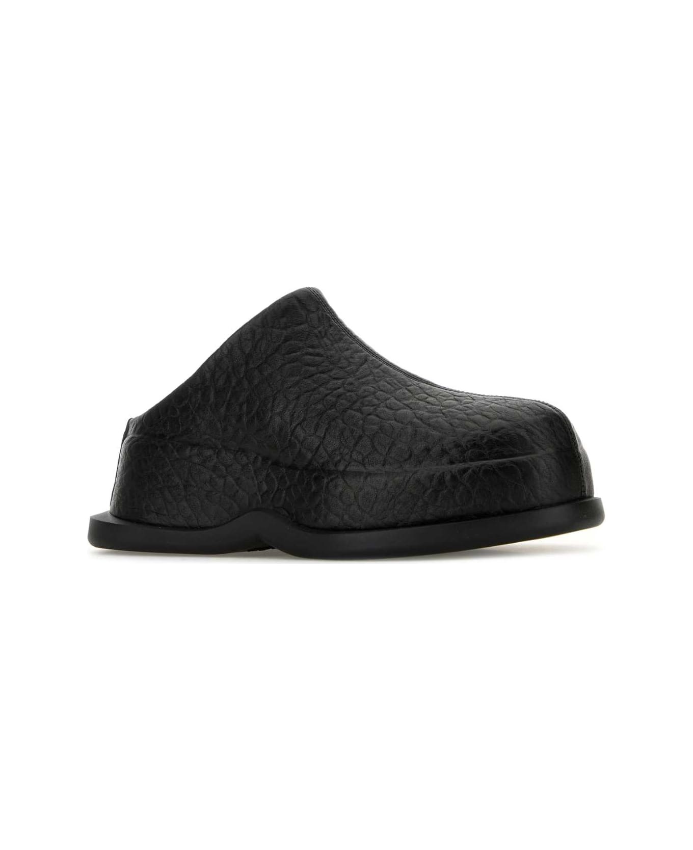 Black Leather Wave Slippers - 2