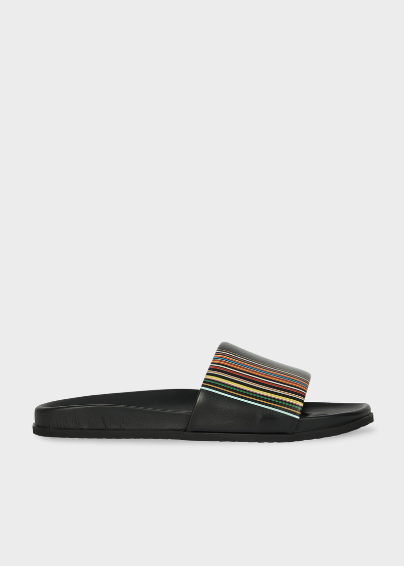 Black 'Signature Stripe' Leather 'Bellagio' Slides 1