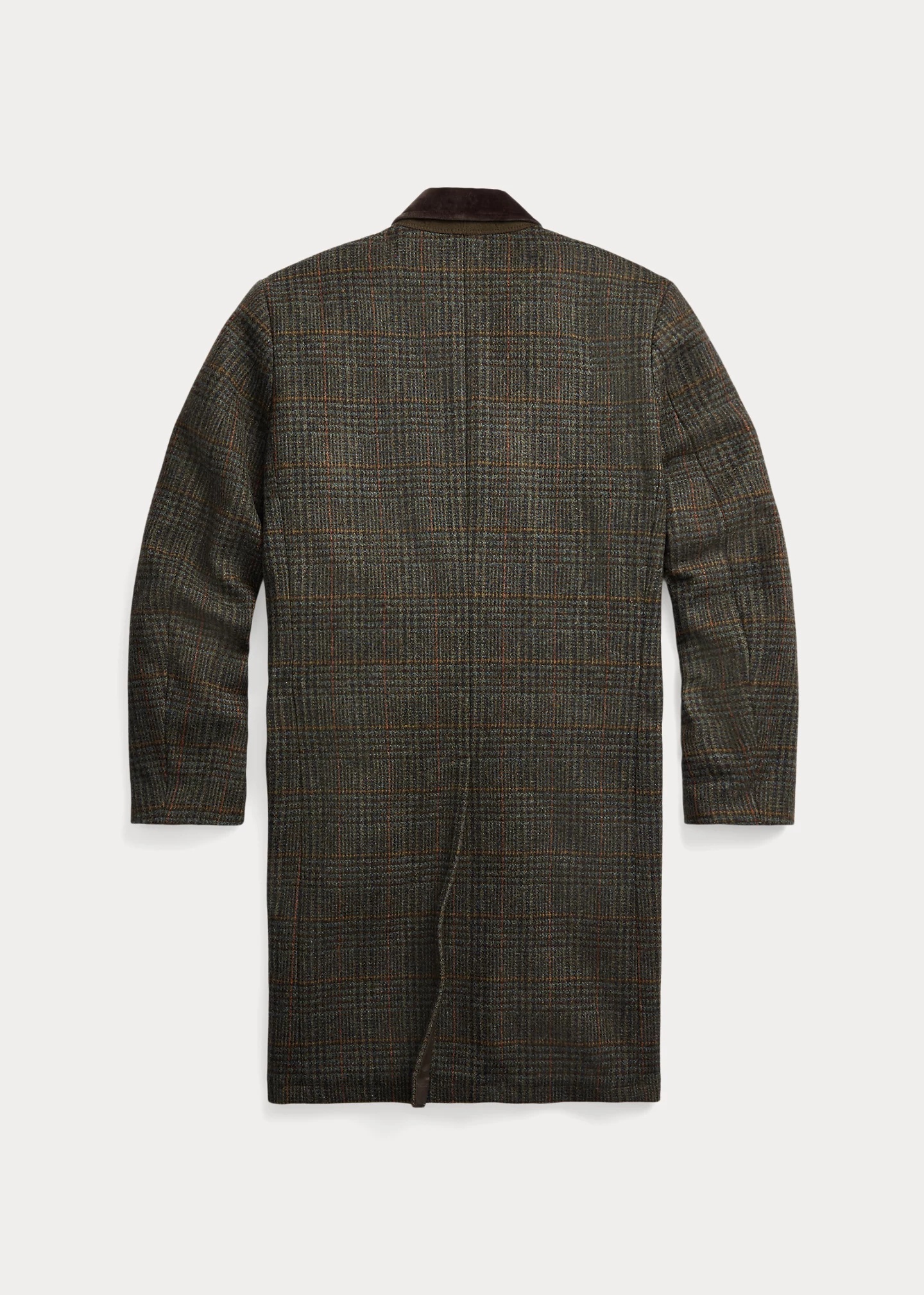 Velvet-Collar Plaid Shetland Wool Coat - 10