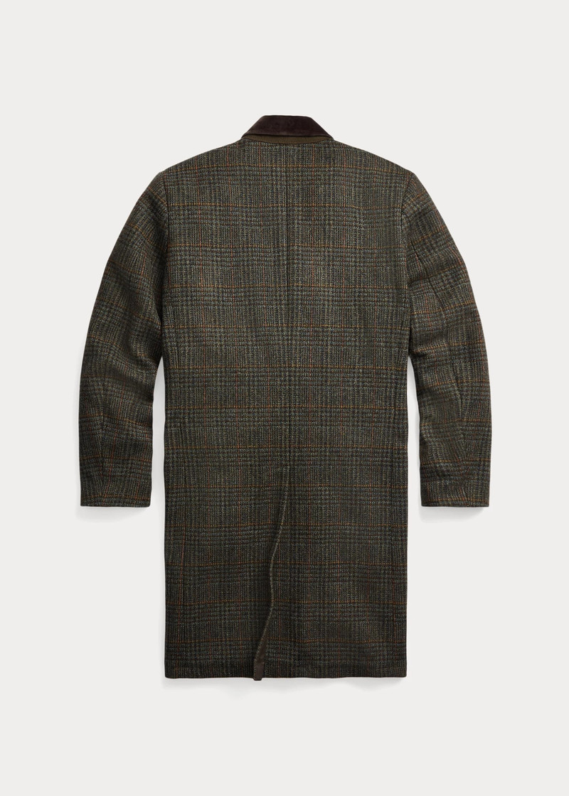 Velvet-Collar Plaid Shetland Wool Coat 10