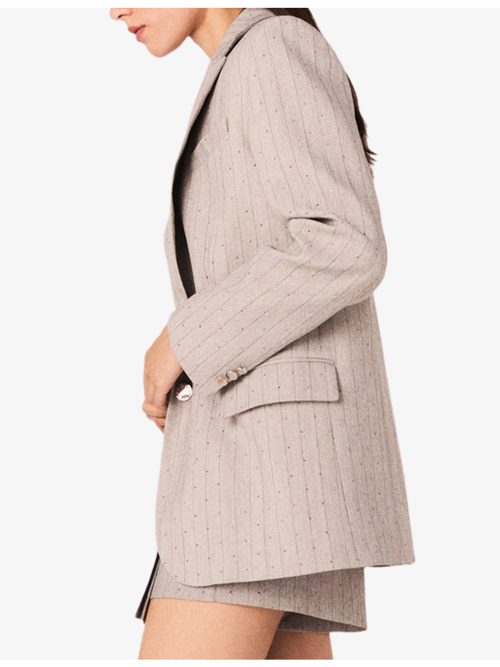 Rhinestone-Embellished Single-Breasted Stretch-Woven Blazer - 3