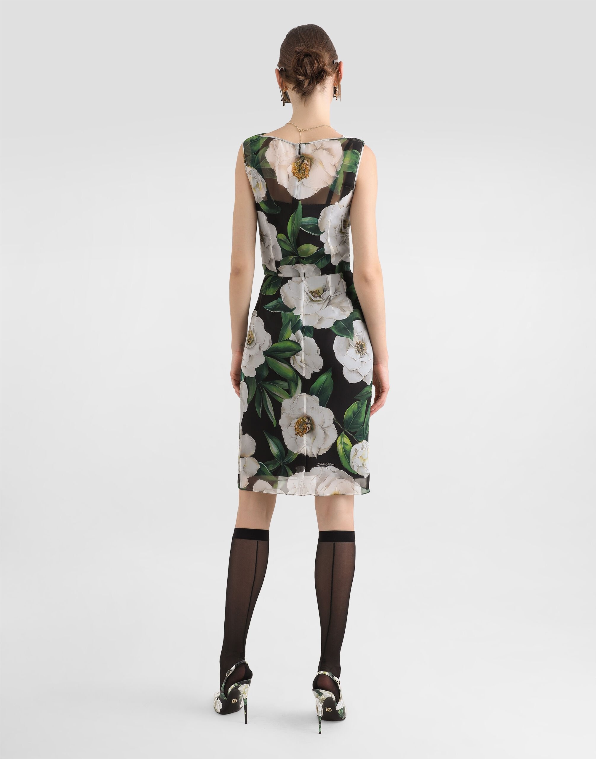 Gardenia-print chiffon midi dress - 3