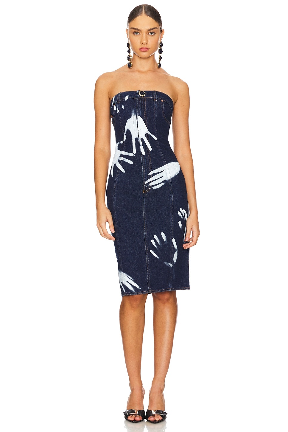 Handprint Strapless Midi Dress - 1