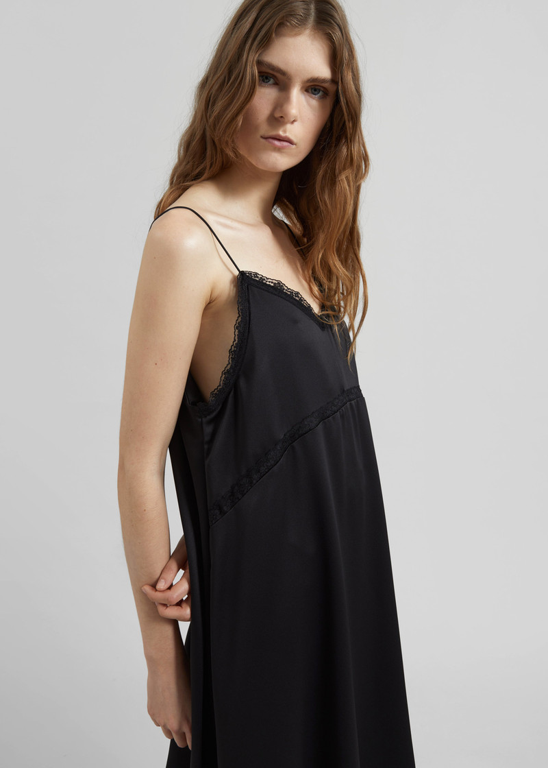 Velanne Satin Lace Trim Dress - Black 4