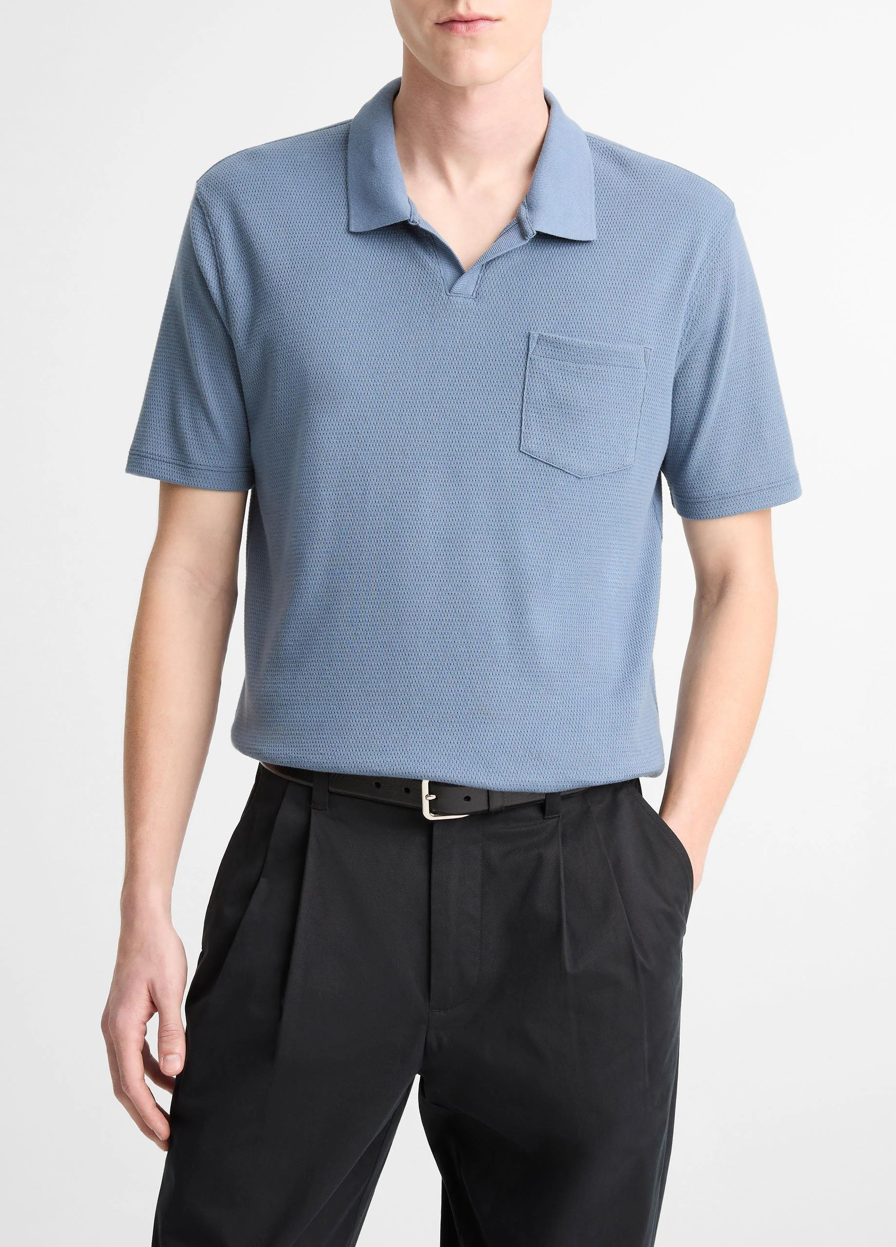 Cotton-Blend Johnny-Collar Polo Shirt - 1