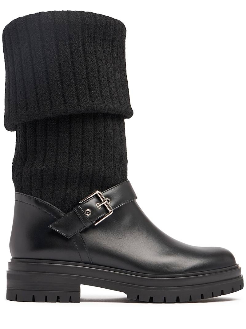 20mm Knit & leather biker boots - 1