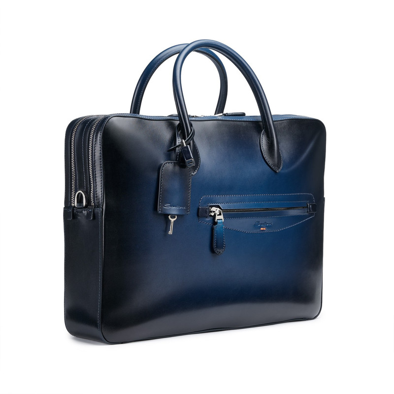 Blue leather laptop bag 2