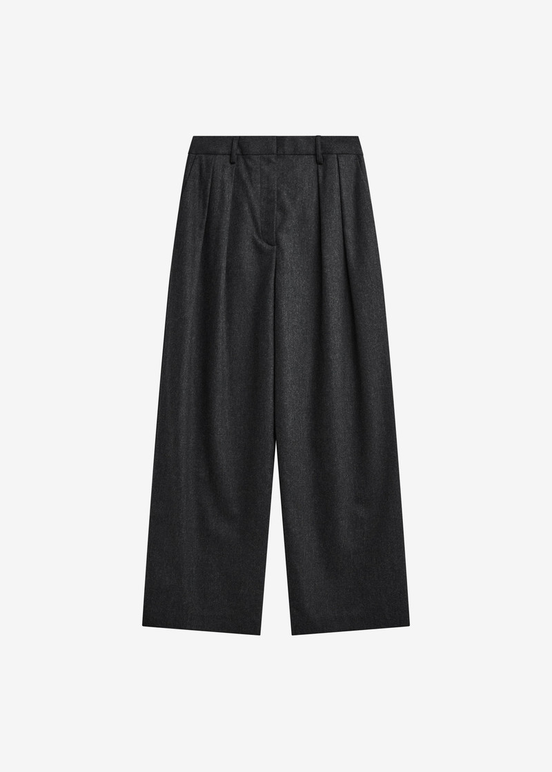 Ripley Flannel Pleated Trousers - Dark Grey 1