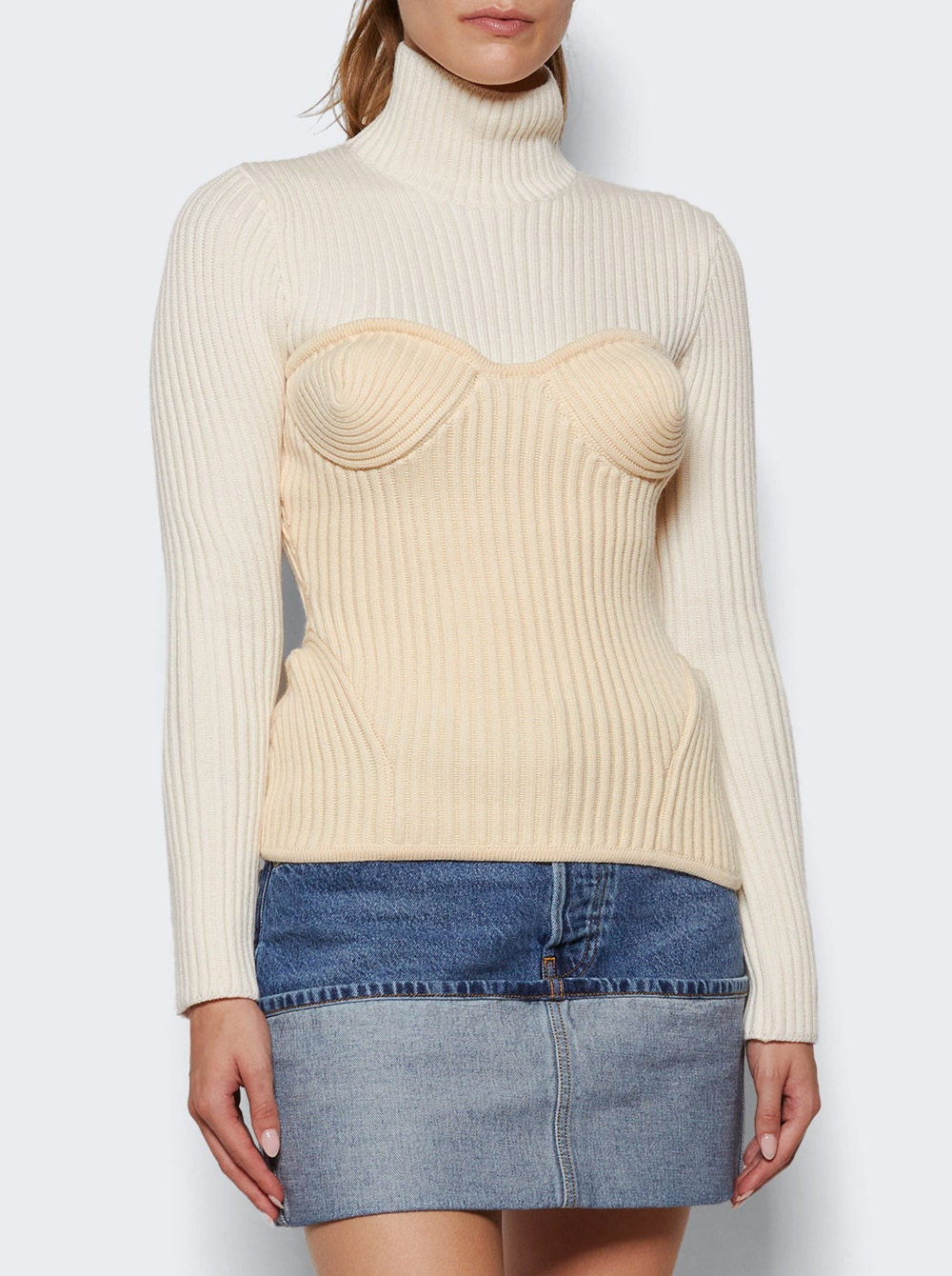 Stretch Merino Wool Sweater White And Ecru - 2