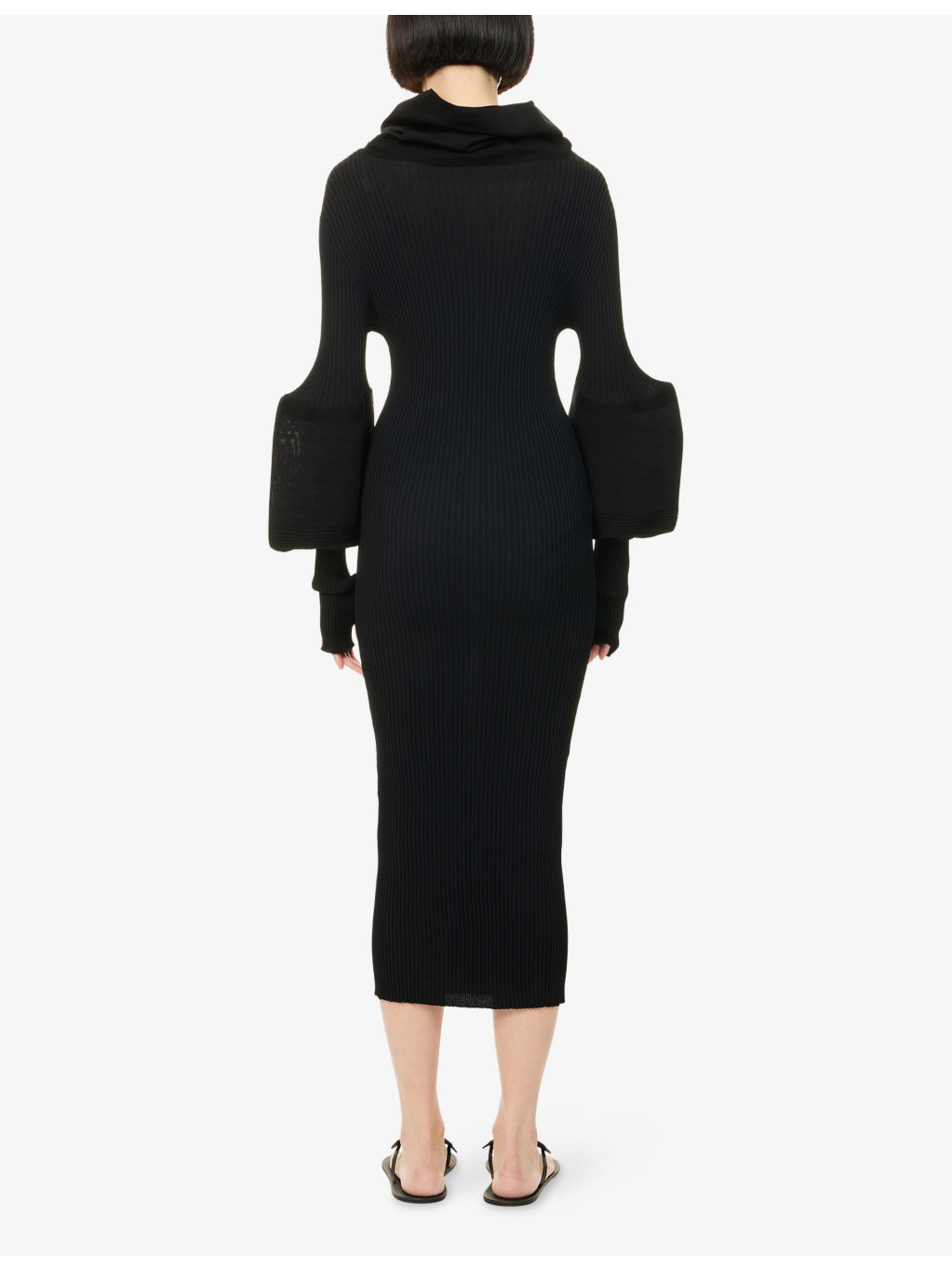 Thin And Thick Funnel-Neck Knitted Maxi Dress - 4