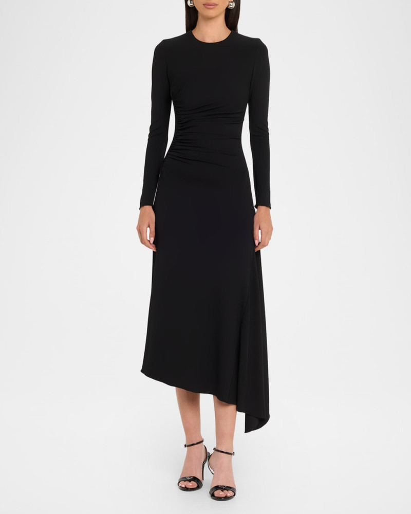MICHAEL KORS COLLECTION Ruched Long-Sleeve Asymmetric Midi Dress outlook