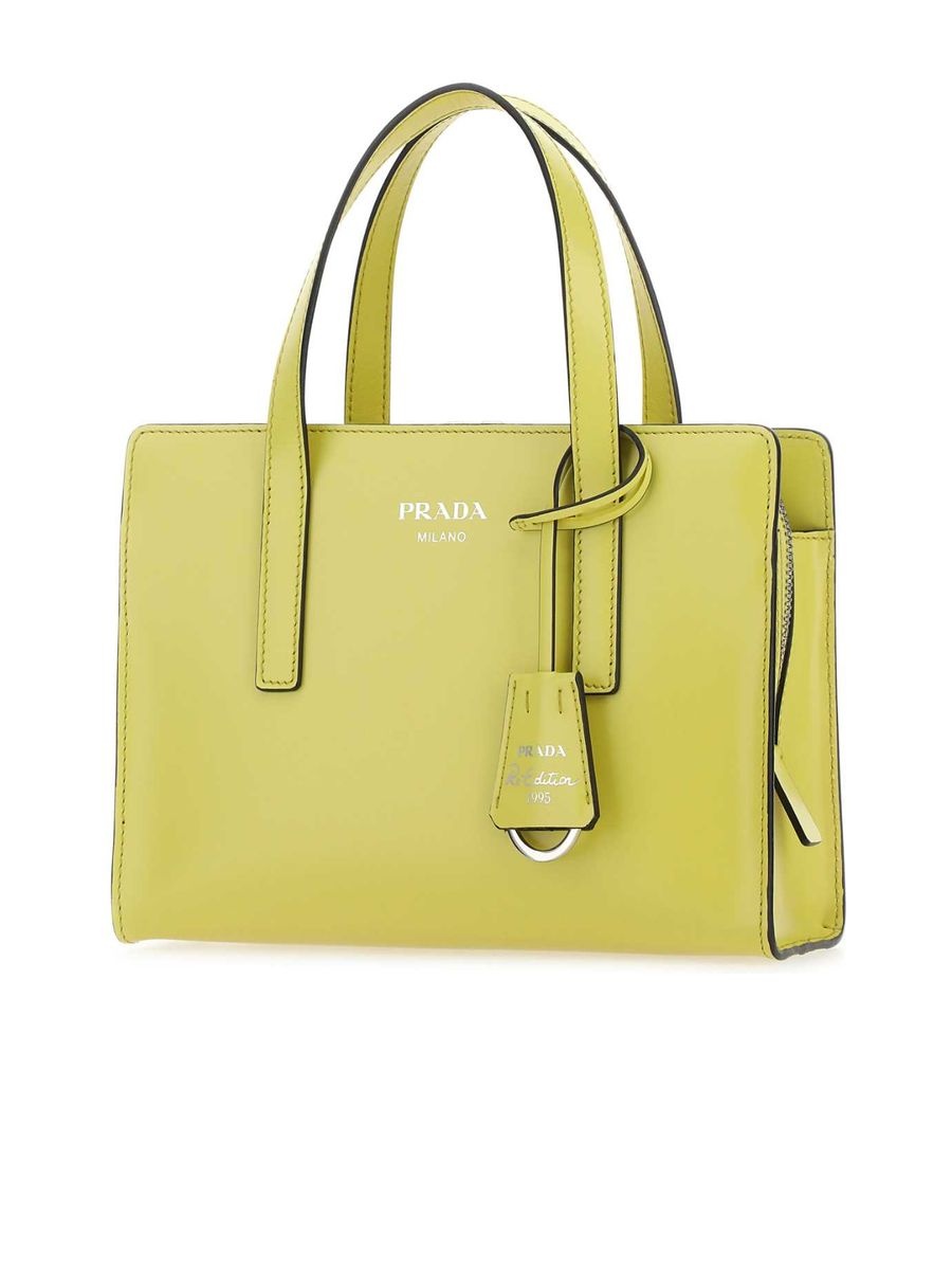 Prada Logo Detailed Top Handle Tote Bag in Green - 2