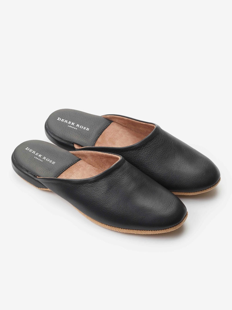 Men's Mule Slippers Morgan Calfskin Leather Black - 1