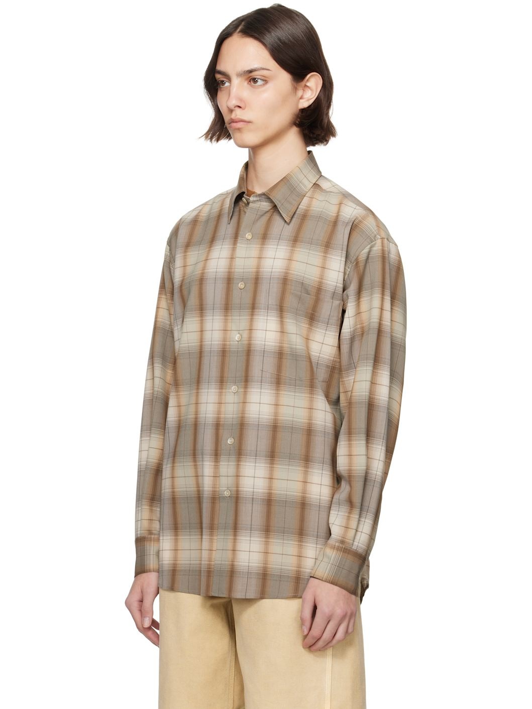 Brown & Gray Super Light Wool Check Shirt - 4