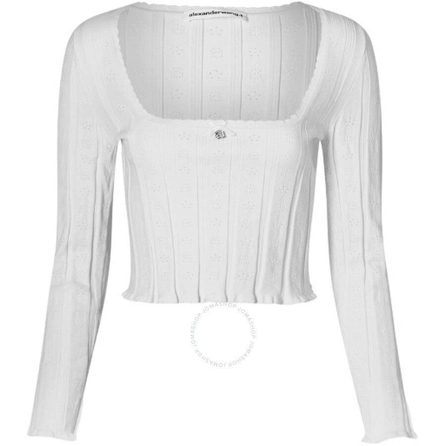 T by Alexander Wang Ladies Soft White Logo Pointelle Pullover, Size Large - 1