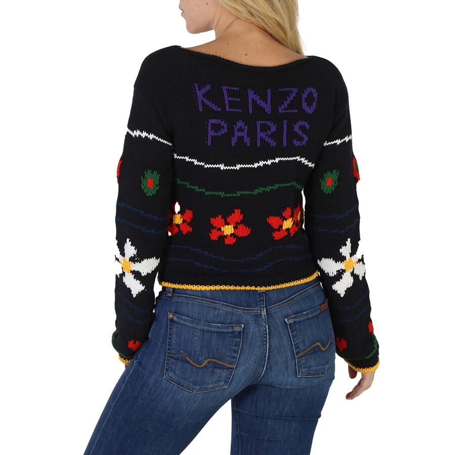 Kenzo Ladies Linen Blend Intarsia-Knit Embroidered Jumper - 6