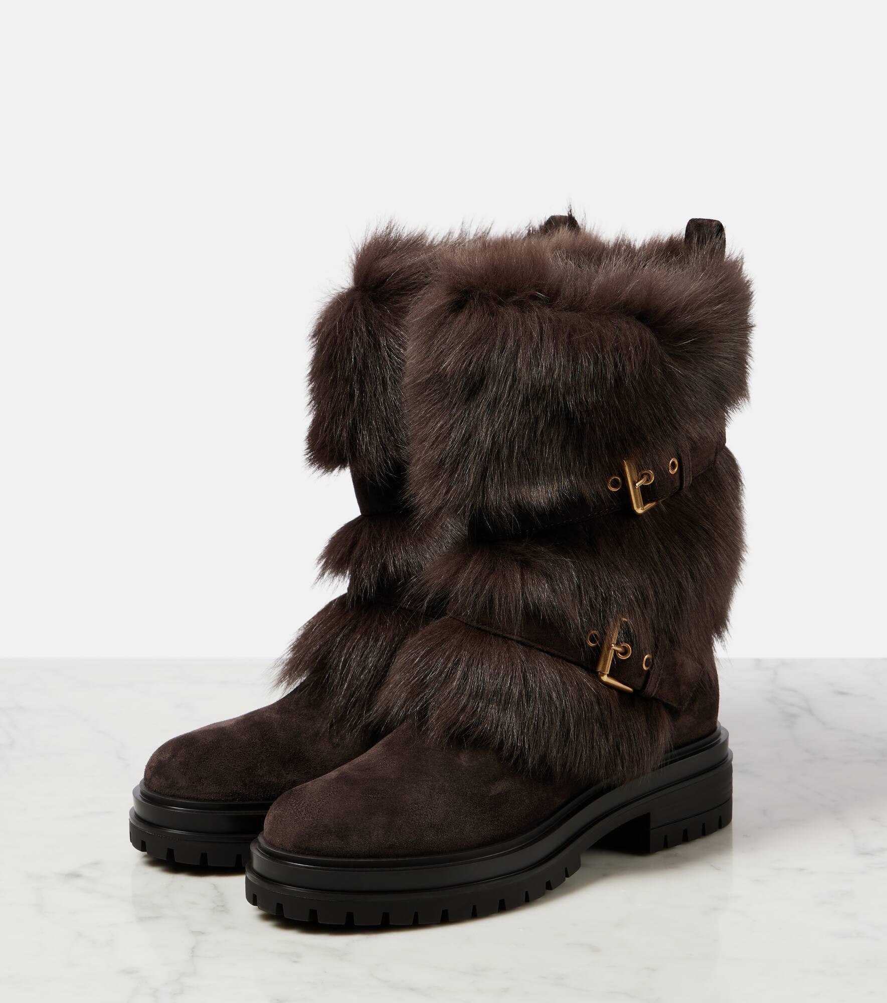 Maverick shearling-trimmed suede biker boots - 4