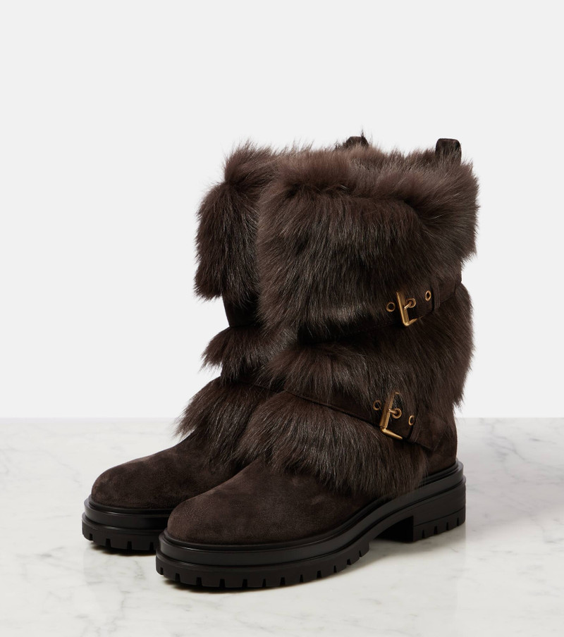 Maverick shearling-trimmed 스웨이드 바이커 부츠 4
