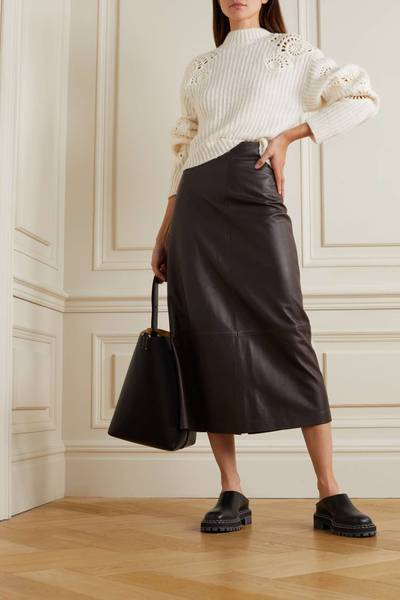 Vince Paneled leather midi skirt outlook