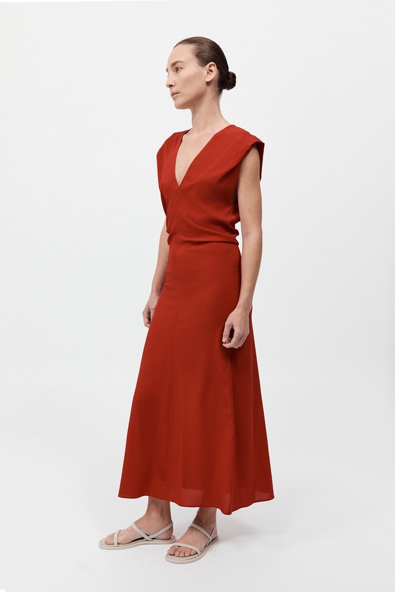 Plunge Drape Dress - Rosso - 3